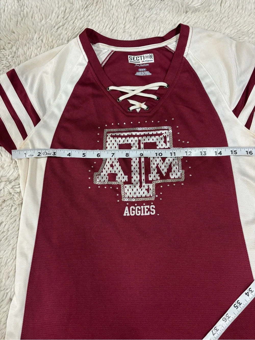 Section 101 Fan Wear Texas A&M Maroon Lace-Up Short Sleeve Jereey Med - Picture 5 of 11